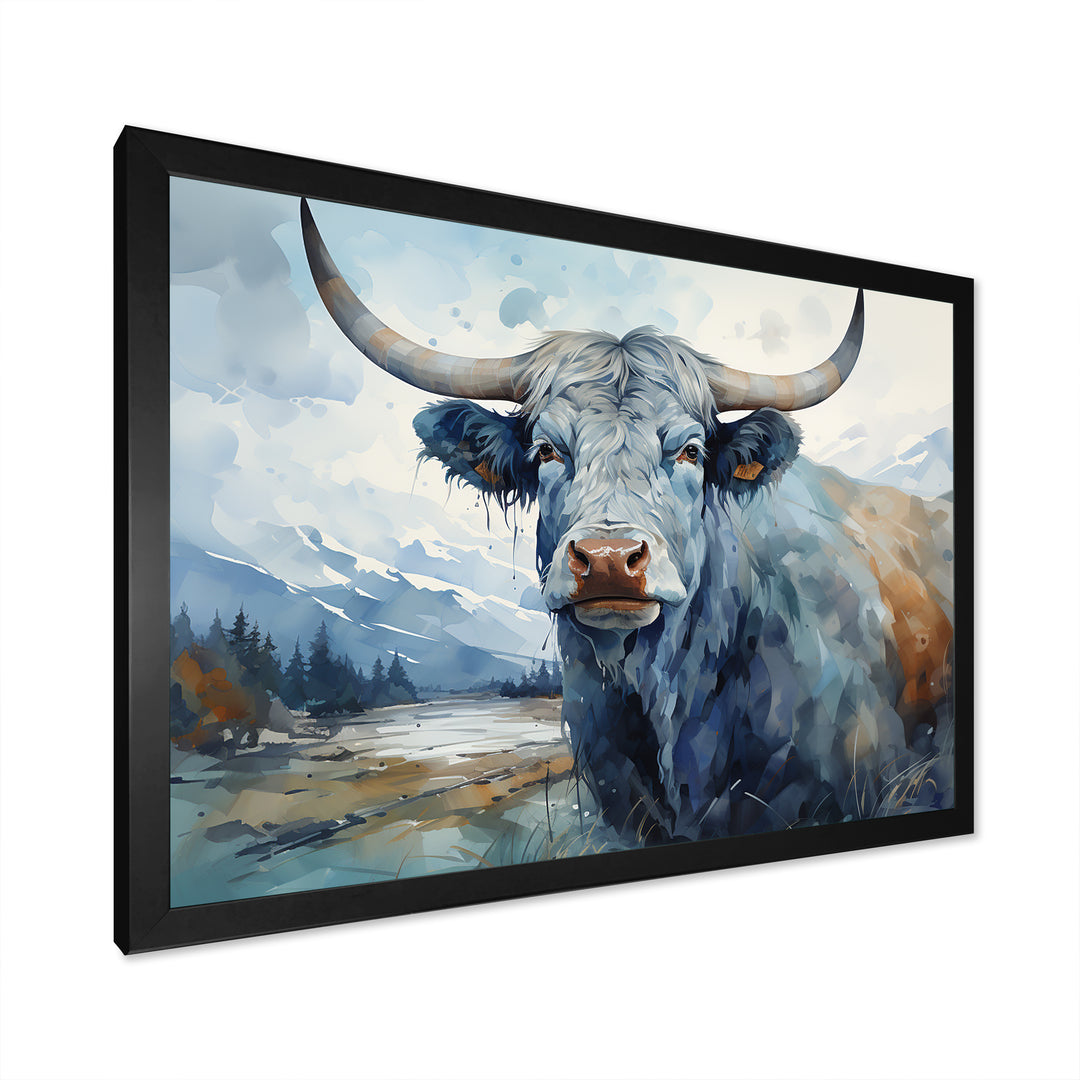 blue and grey yak painting - Yaks Wall Art Prints