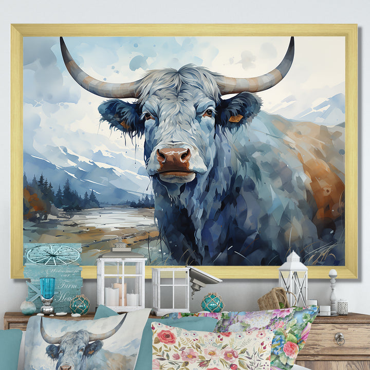 blue and grey yak painting - Yaks Wall Art Prints