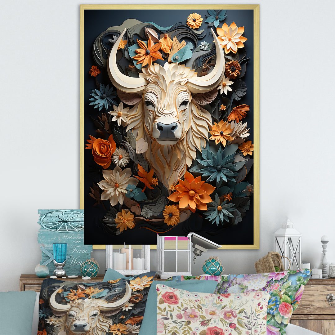 Cubist Herd yak sketch - Beige Yaks Wall Art