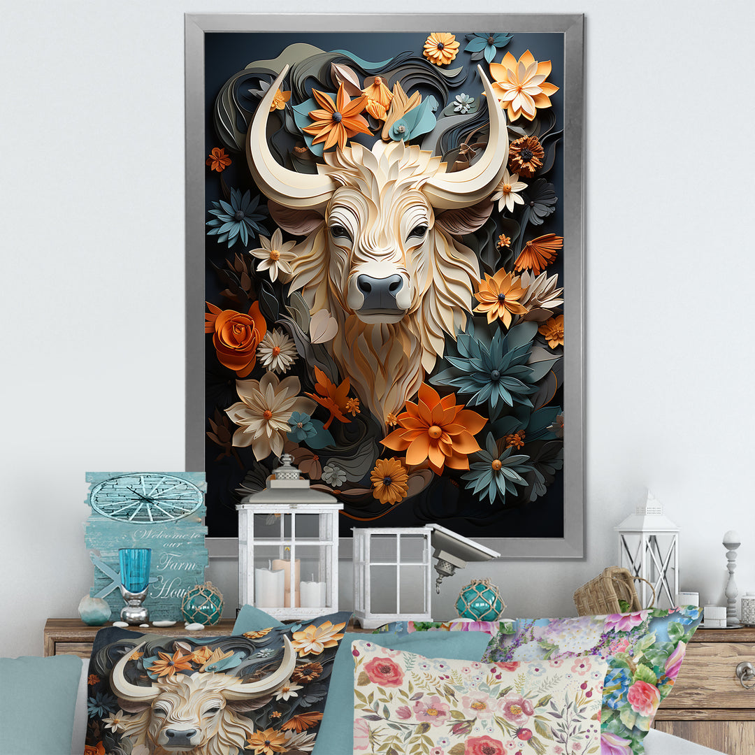 Cubist Herd yak sketch - Beige Yaks Wall Art