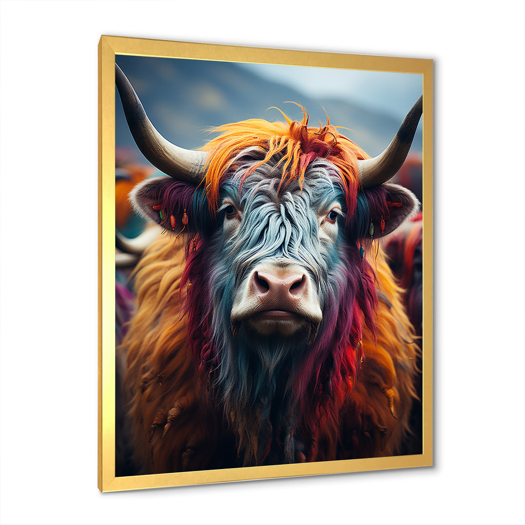Colorful fur yak portrait - Yaks Large Canvas Wall Art