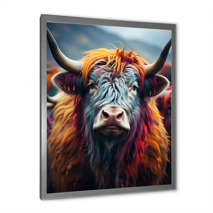 Colorful fur yak portrait - Yaks Large Canvas Wall Art