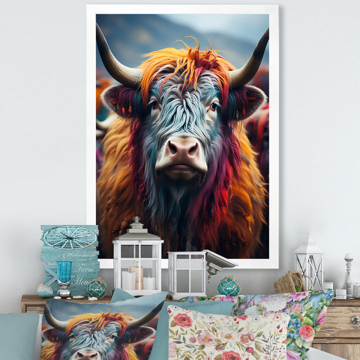 Colorful fur yak portrait - Yaks Large Canvas Wall Art