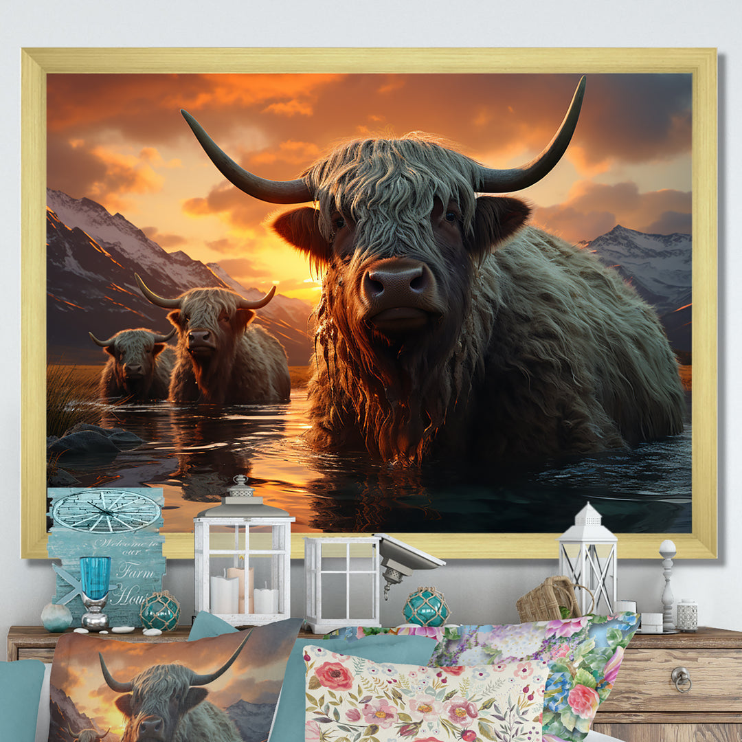 Expressionist Yaks horizon - Yaks Home Decor Art