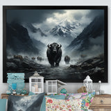 minimalism black Yaks panorama - Black Yaks Wall Art
