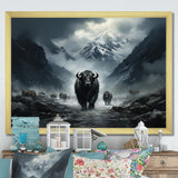 minimalism black Yaks panorama - Black Yaks Wall Art