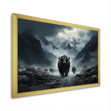 minimalism black Yaks panorama - Black Yaks Wall Art