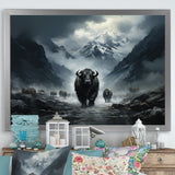 minimalism black Yaks panorama - Black Yaks Wall Art