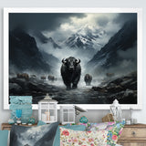 minimalism black Yaks panorama - Black Yaks Wall Art