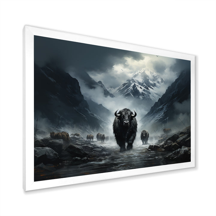minimalism black Yaks panorama - Black Yaks Wall Art
