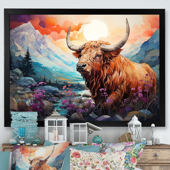 Yak Pastel Wilderness territory - Yaks Large Canvas Wall Art