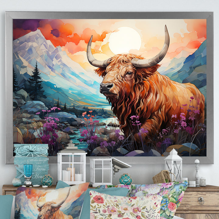 Yak Pastel Wilderness territory - Yaks Large Canvas Wall Art