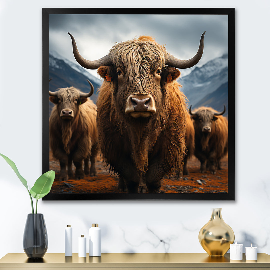 Brown Yaks panorama - Yaks Wall Decor