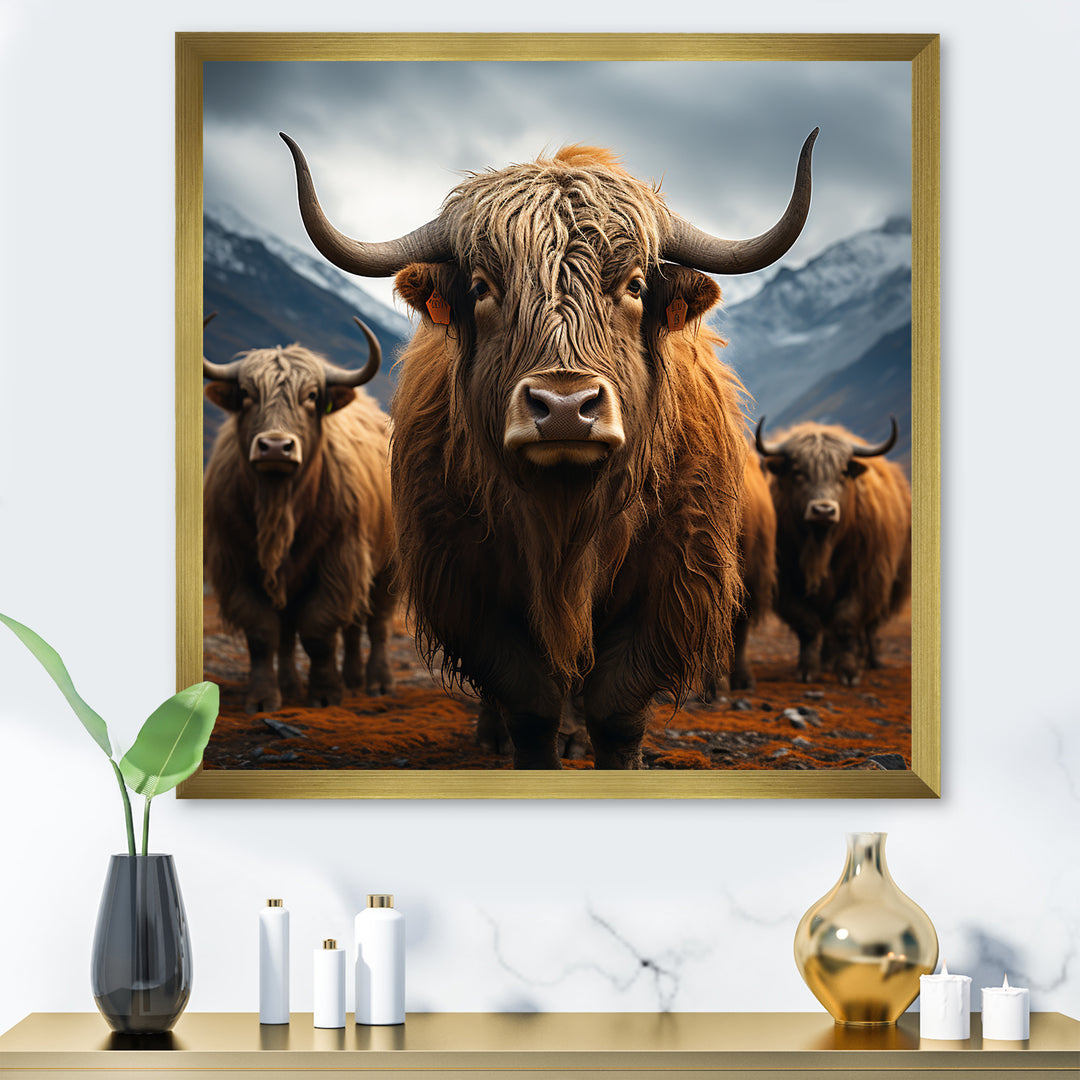 Brown Yaks panorama - Yaks Wall Decor