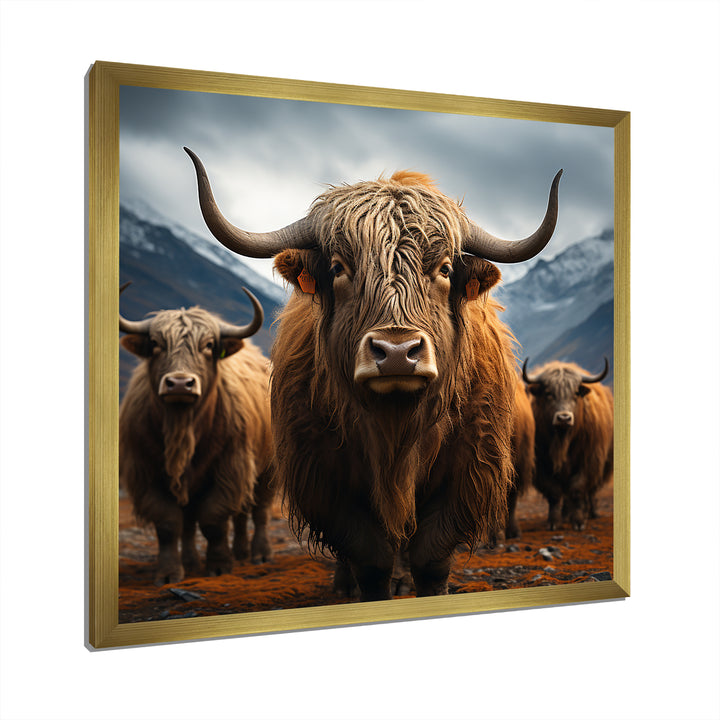 Brown Yaks panorama - Yaks Wall Decor