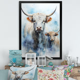 Watercolor Highland Yaks family - Blue Yaks Wall Art