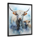 Watercolor Highland Yaks family - Blue Yaks Wall Art