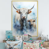 Watercolor Highland Yaks family - Blue Yaks Wall Art