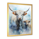 Watercolor Highland Yaks family - Blue Yaks Wall Art