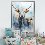Watercolor Highland Yaks family - Blue Yaks Wall Art