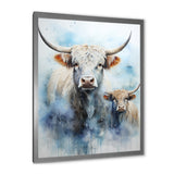 Watercolor Highland Yaks family - Blue Yaks Wall Art