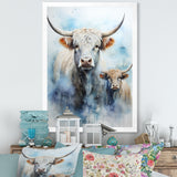 Watercolor Highland Yaks family - Blue Yaks Wall Art