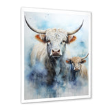 Watercolor Highland Yaks family - Blue Yaks Wall Art