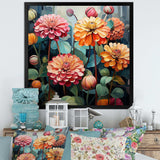 Bold Zinnias flowers - Floral Canvas Wall Art