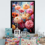 Muted tone Zinnias field - Floral Canvas Wall Art