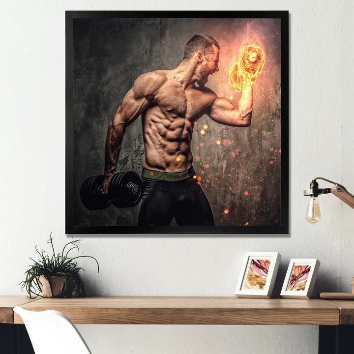 Bodybuilder S Dumbbell On Fire Photo - Aerobic &amp; Bodybuilding Canvas Wall Art