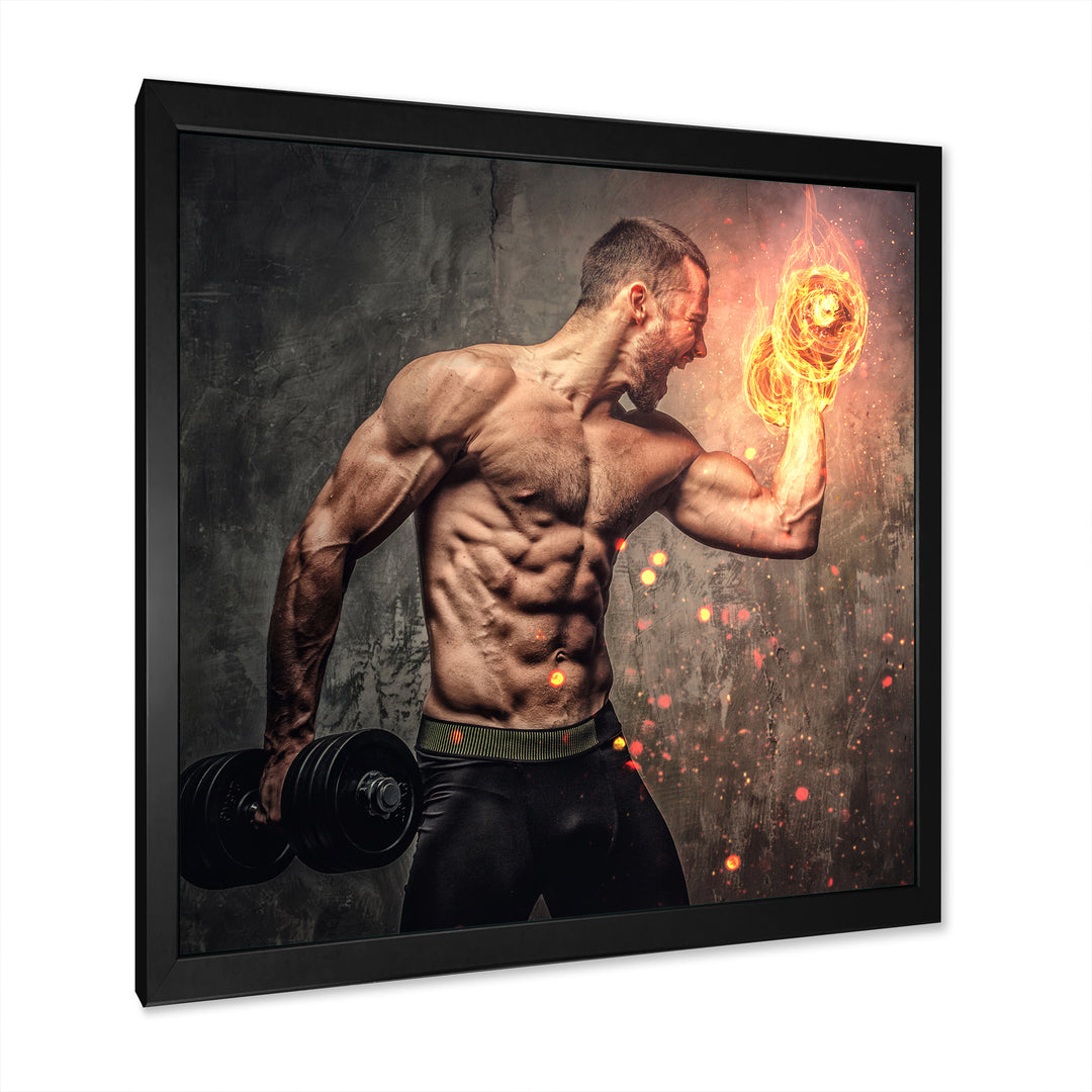 Bodybuilder S Dumbbell On Fire Photo - Aerobic &amp; Bodybuilding Canvas Wall Art