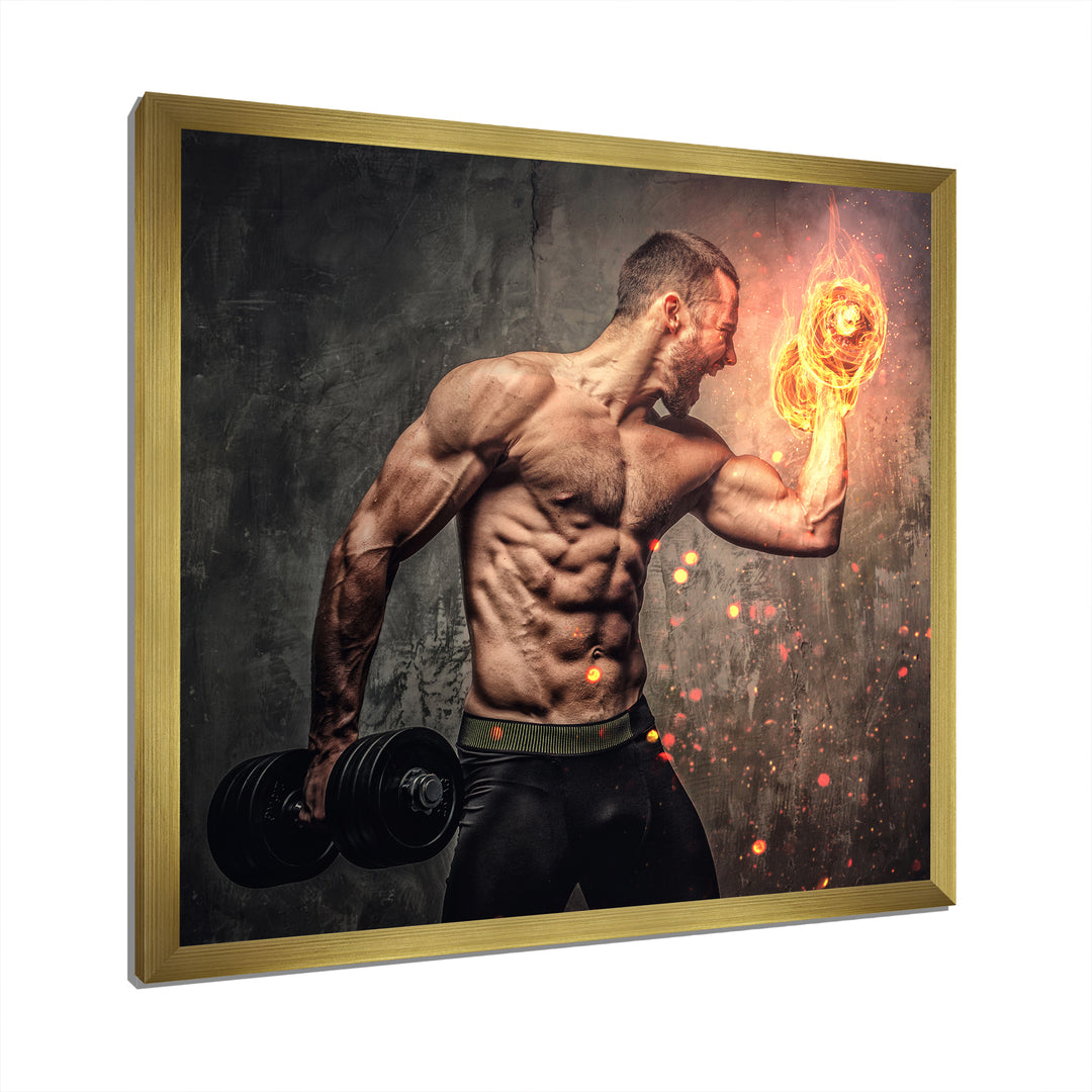 Bodybuilder S Dumbbell On Fire Photo - Aerobic &amp; Bodybuilding Canvas Wall Art