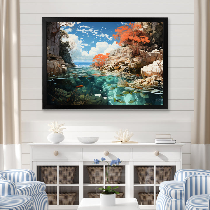 Corals and Coral Patchwork landscape - Coral Canvas Wall Art