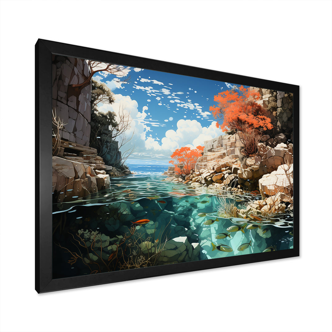Corals and Coral Patchwork landscape - Coral Canvas Wall Art