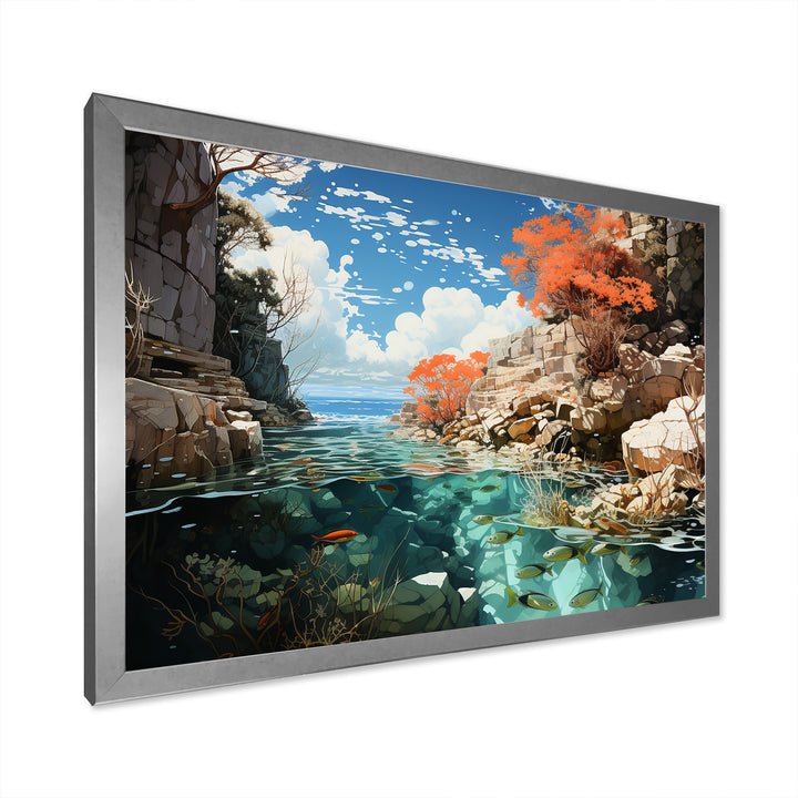 Corals and Coral Patchwork landscape - Coral Canvas Wall Art
