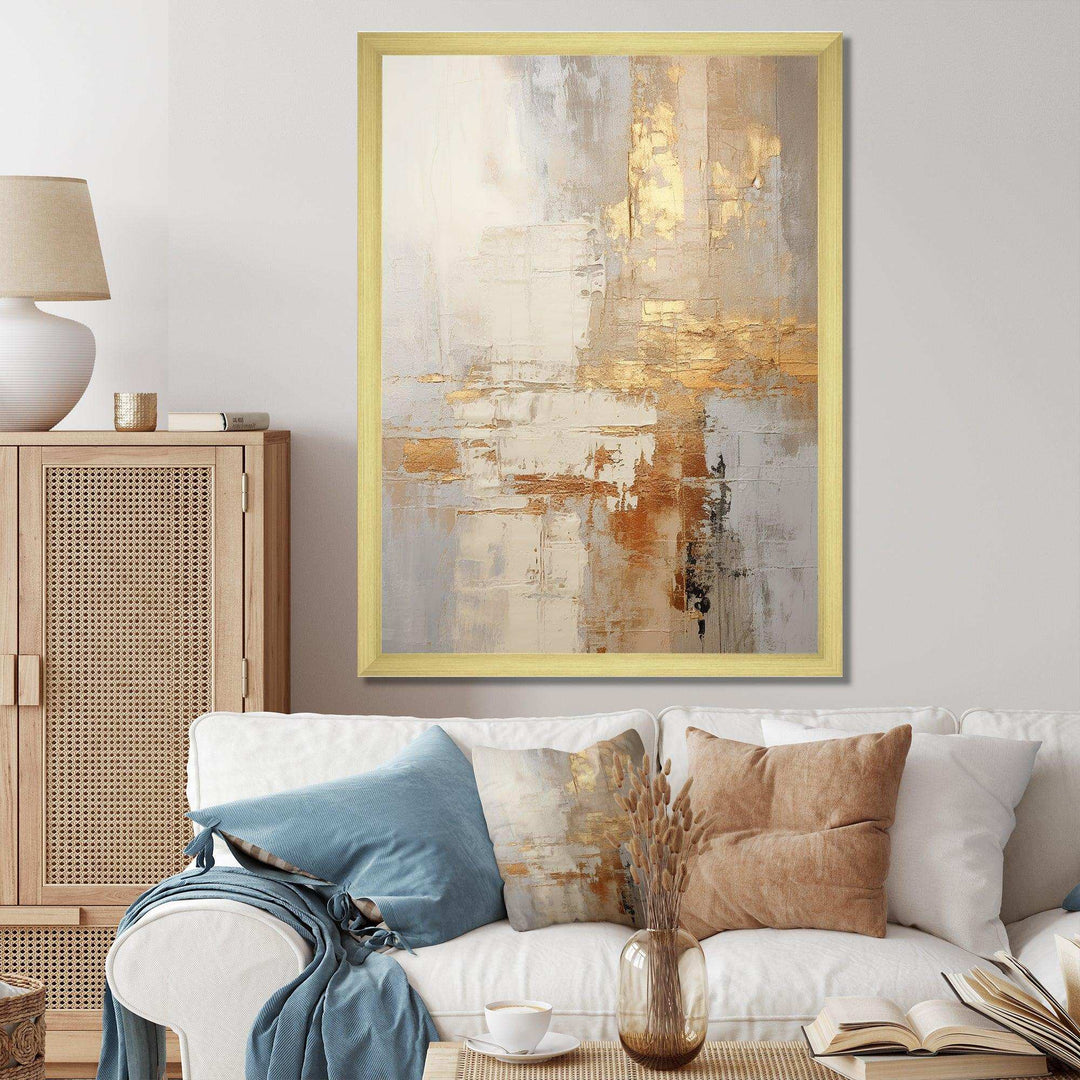 gold and white abstract split - Abstract Canvas Wall Art