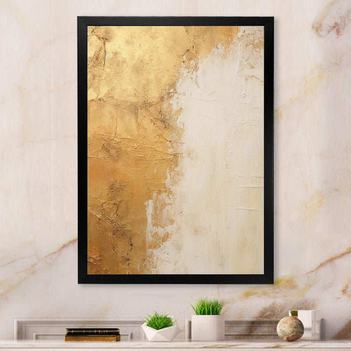 gold and white abstract split - Abstract Canvas Wall Art