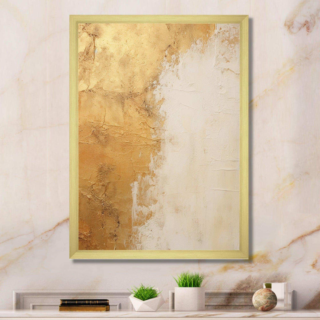 gold and white abstract split - Abstract Canvas Wall Art