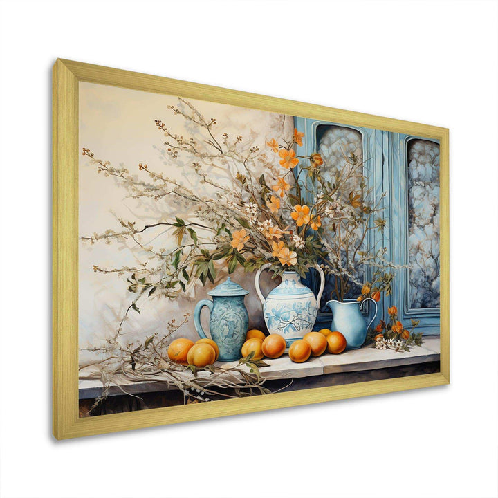 Flower vase oranges country Farmhouse - Floral Canvas Wall Art