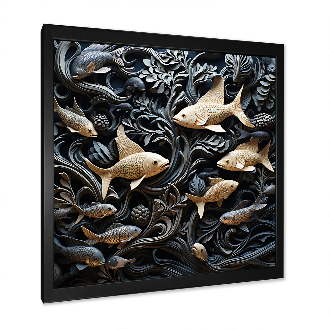 fish in the Sea collage in black - Fish Wall Art Prints