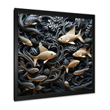 fish in the Sea collage in black - Fish Wall Art Prints