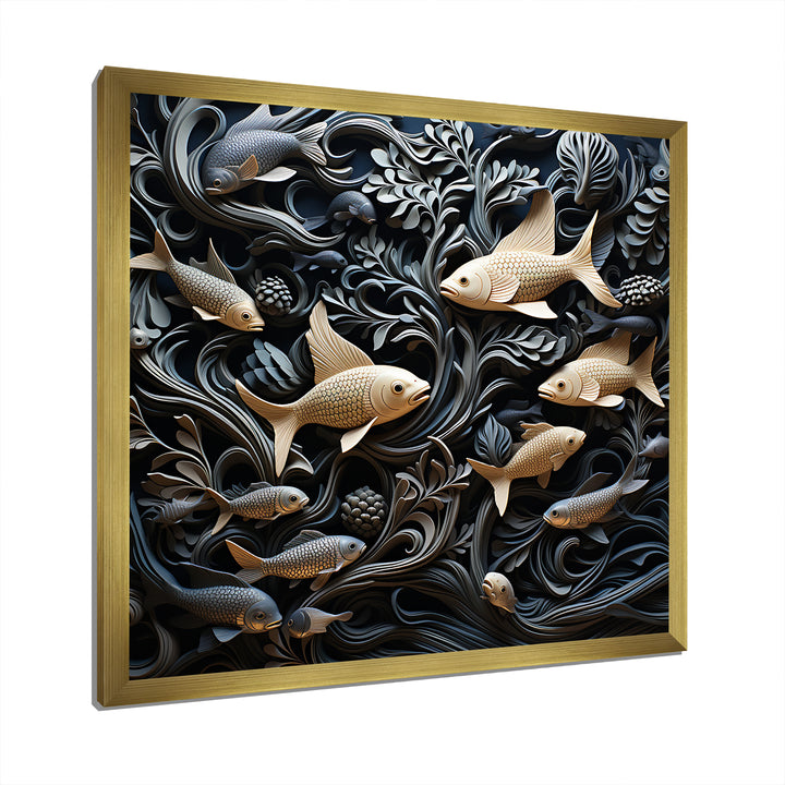 fish in the Sea collage in black - Fish Wall Art Prints