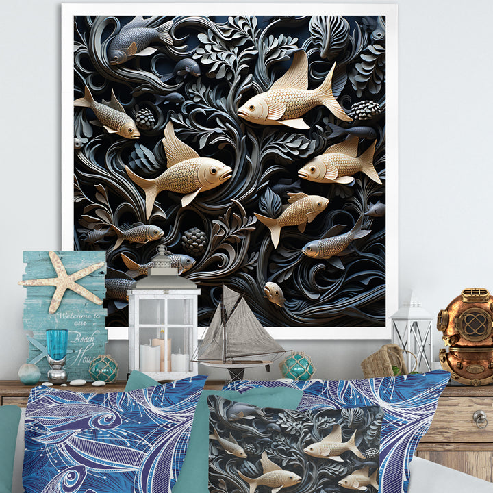 fish in the Sea collage in black - Fish Wall Art Prints