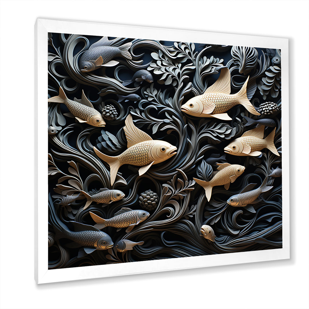 fish in the Sea collage in black - Fish Wall Art Prints