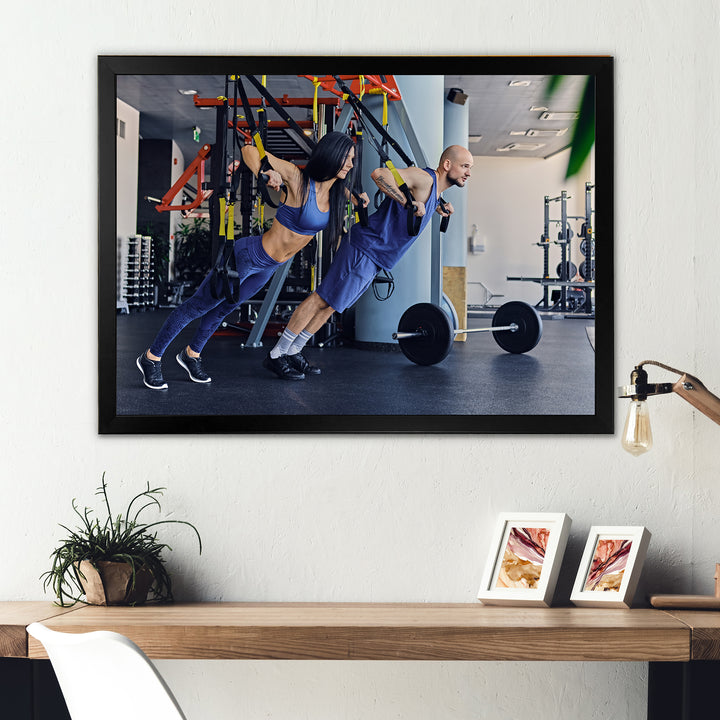 Athletic Couple Robes Gym Training - Aerobic &amp; Bodybuilding Canvas Wall Art