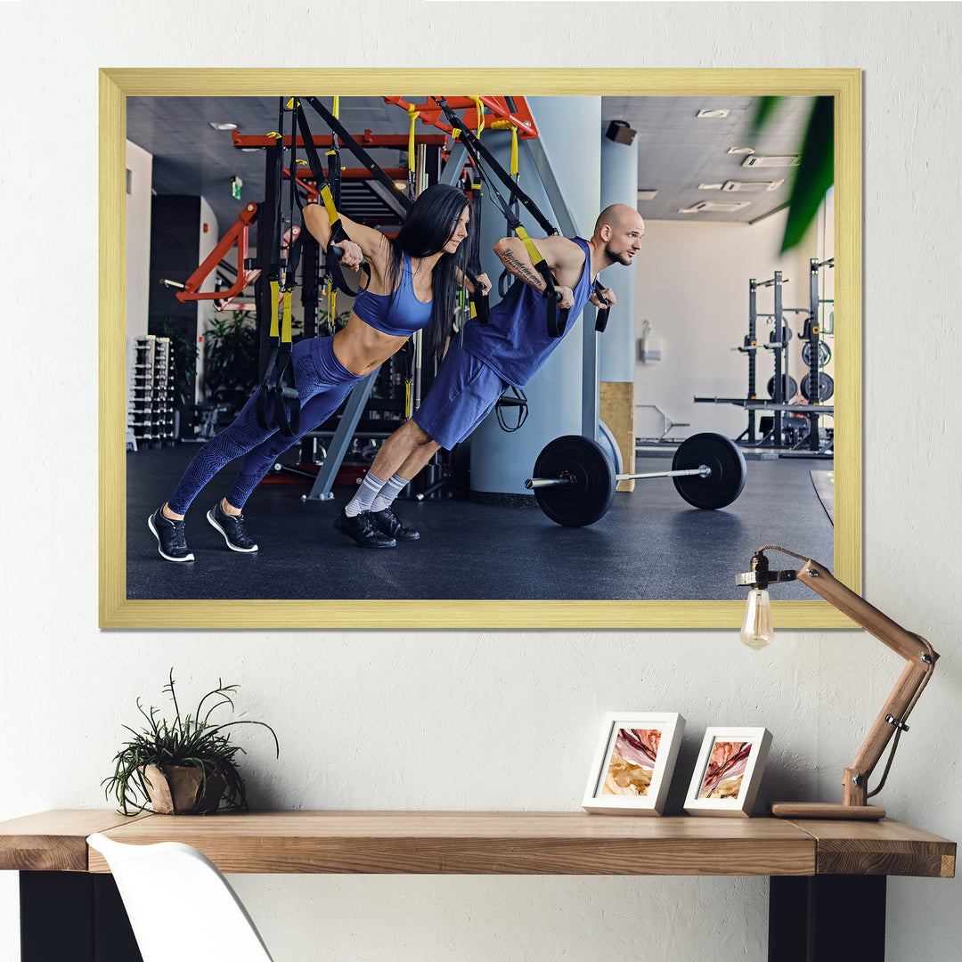Athletic Couple Robes Gym Training - Aerobic &amp; Bodybuilding Canvas Wall Art