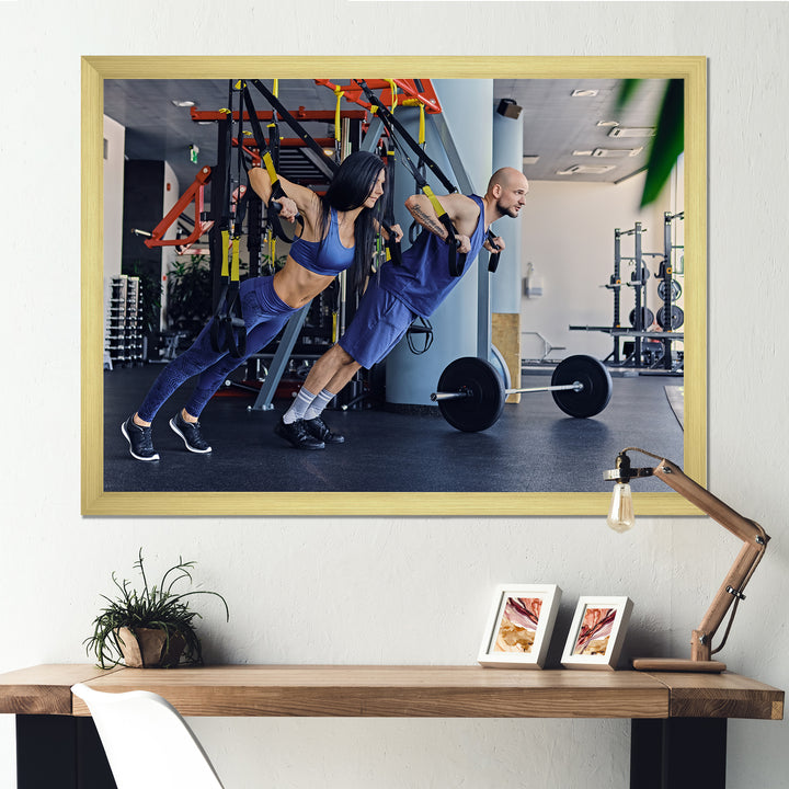 Athletic Couple Robes Gym Training - Aerobic &amp; Bodybuilding Canvas Wall Art