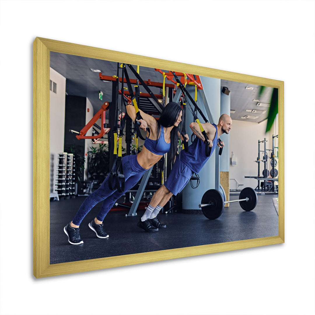 Athletic Couple Robes Gym Training - Aerobic &amp; Bodybuilding Canvas Wall Art
