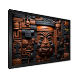 Brown and black African Kuba Patterns Mask - People Canvas Wall Art