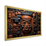 Brown and black African Kuba Patterns Mask - People Canvas Wall Art